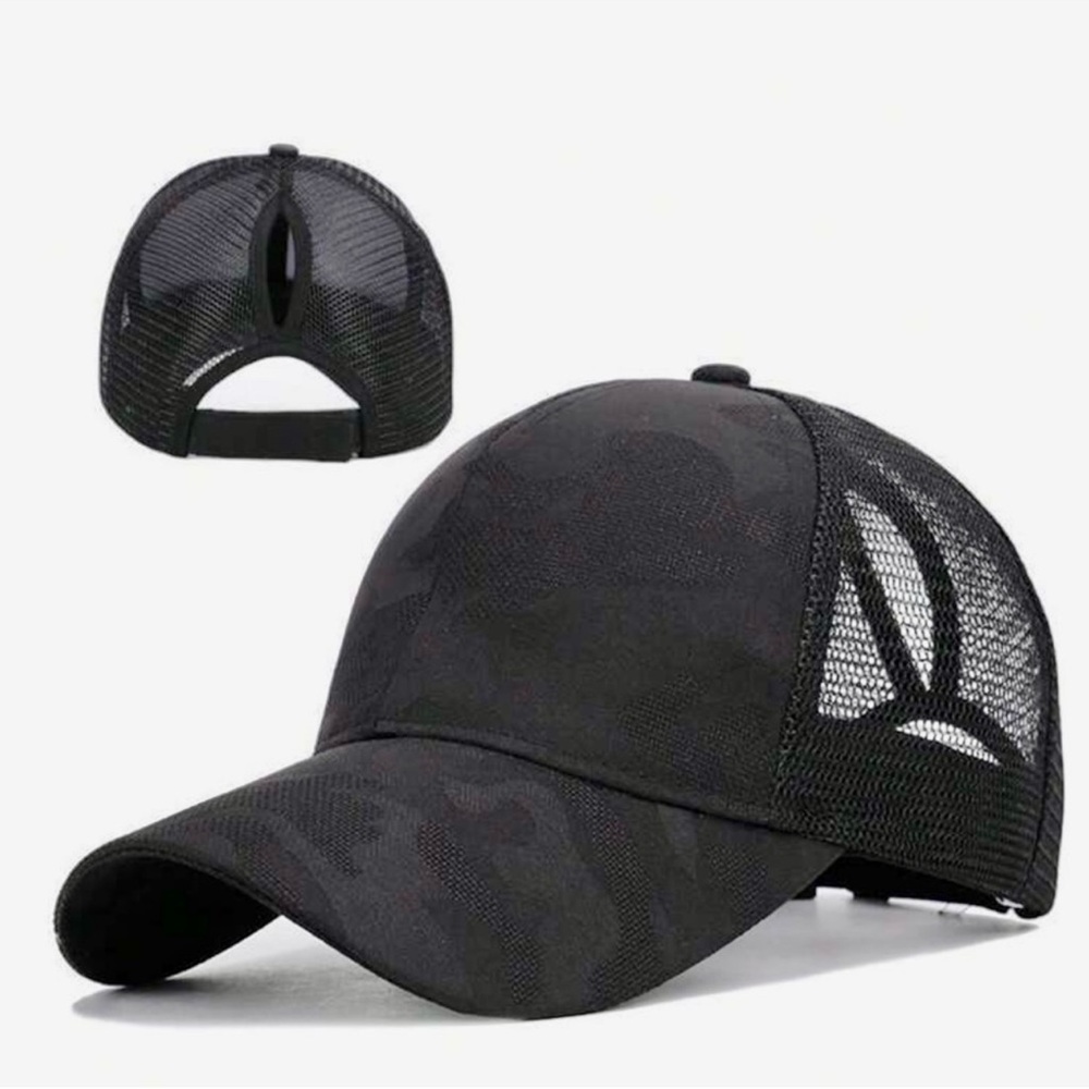 🆕 Women’s Black Camouflage Ponytail Hat | #S12